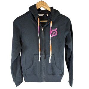 PELOTON ultimate fleece full zip hoodie black charcoal logo tie dye Sz Small